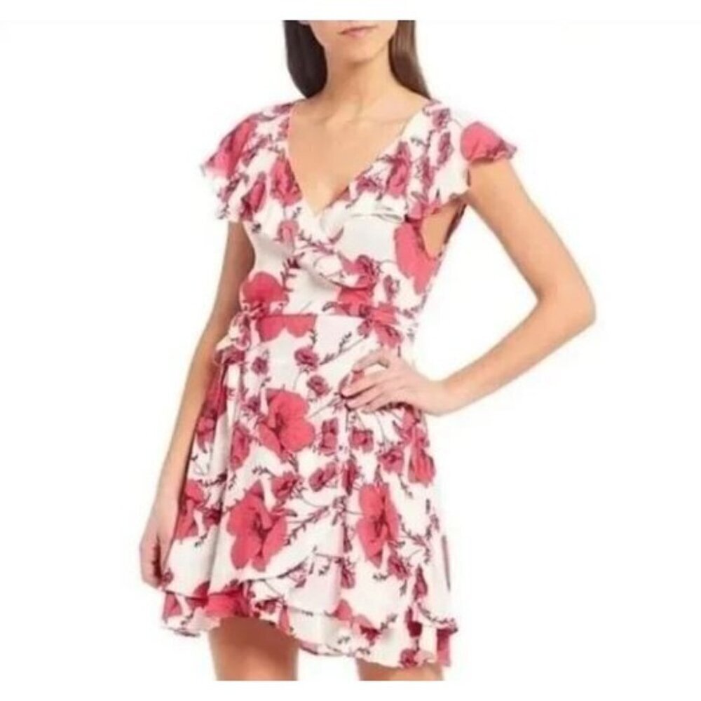 Free People Dress Womens Large French Quarter Floral Wrap Mini Cottagecore